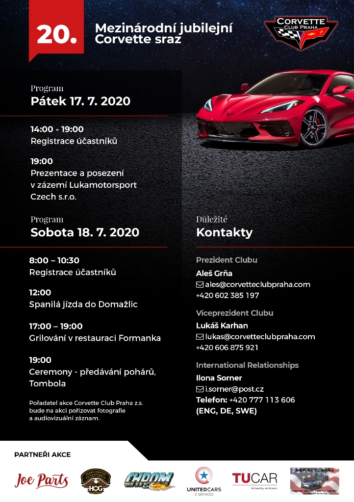 20. Mezinárodní výroční sraz Corvette Club Praha - Program